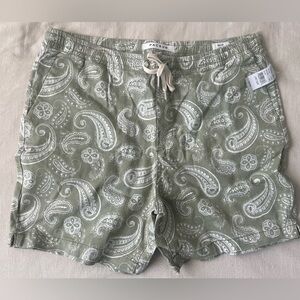PacSun Reed Olive Paisley Mens Twill Volley Shorts - L